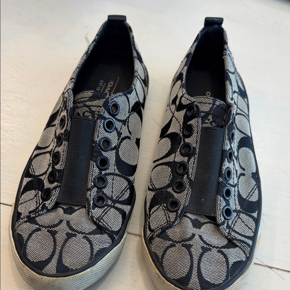 Coach Black and Gray Patterned Slip-On Flats